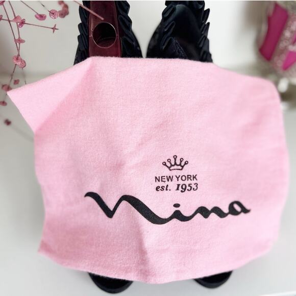 Nina Eveline Sequin Ruffle Peep Toe Platform Heels Pumps Black Size 8.5 M NWB - Picture 11 of 15